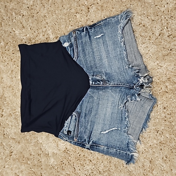 PinkBlush Blue Distressed Maternity Demin Shorts - Picture 1 of 3